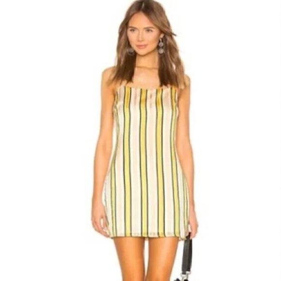 Superdown Revolve Stripe Sheath Dress Metallic Yellow Pink - Picture 2 of 11